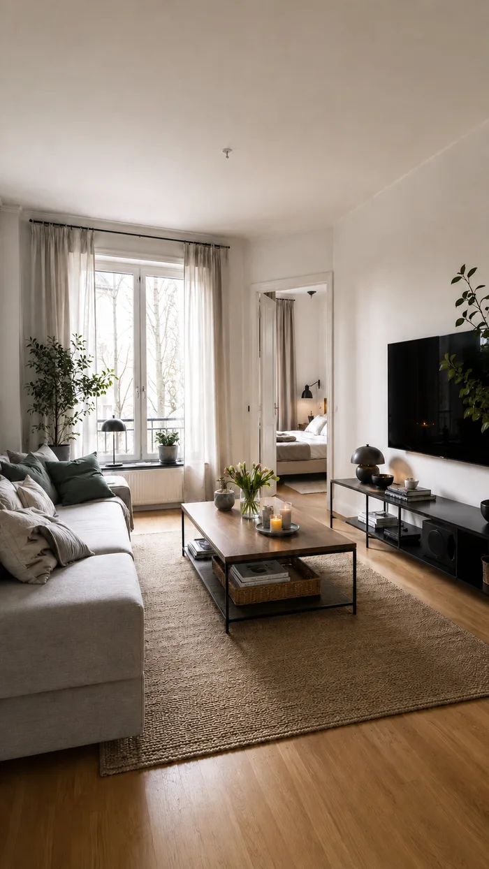 Helles Wohnzimmer einer angebotenen 3-Zimmer-Wohnung